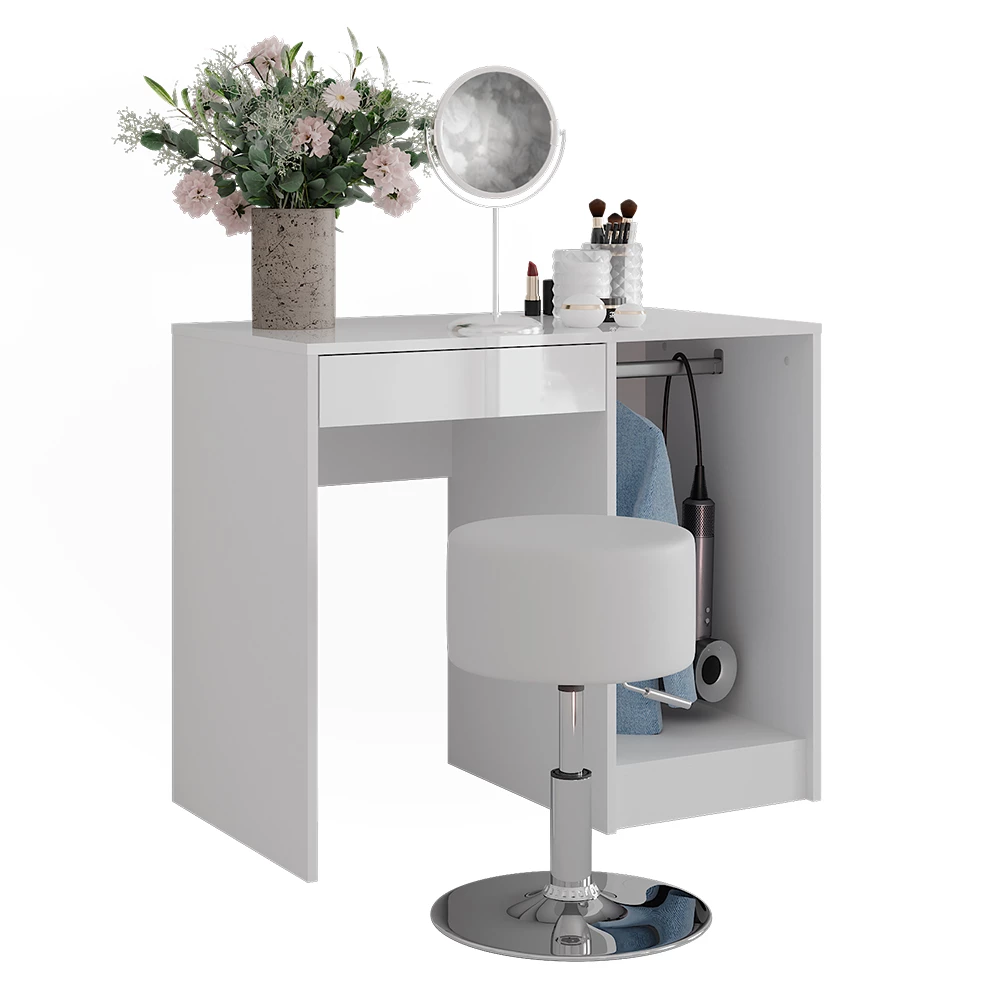 Tavolo da toeletta in Bianco/bianco lucido su sfondo bianco con elementi decorativi