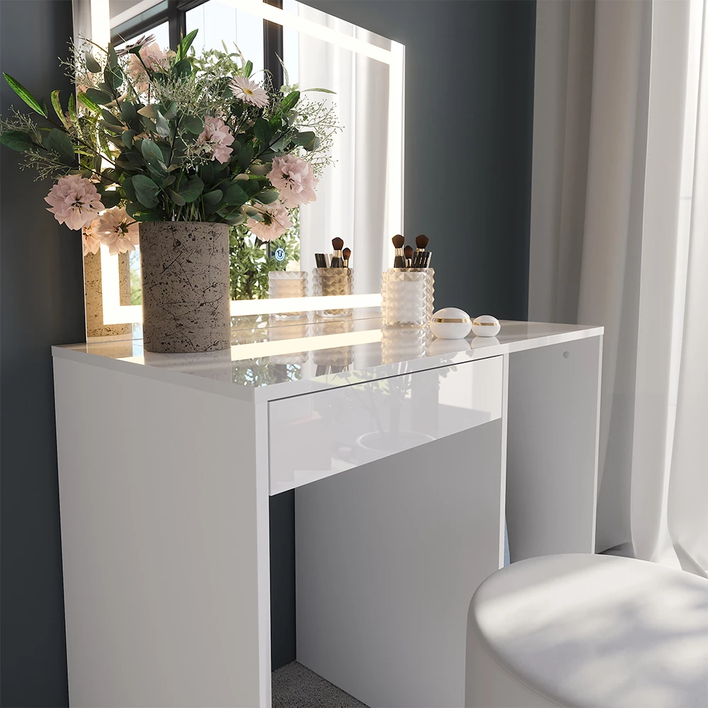 Zbliżenie Stół do toalety w kolorze Biały/biały wysoki połysk, pokazujące teksturę/detale