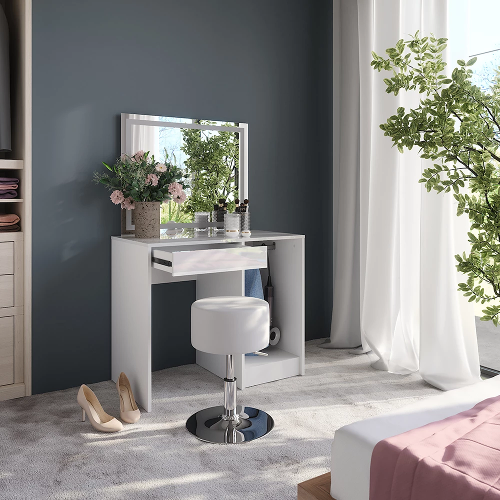 Zbliżenie Stół do toalety w kolorze Biały/biały wysoki połysk, pokazujące wzór i detale powierzchni