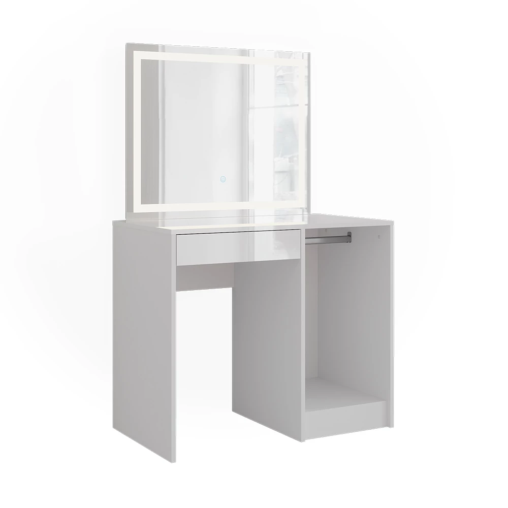 Schminktisch in Weiß/Weiß Hochglanz auf weißem Hintergrund