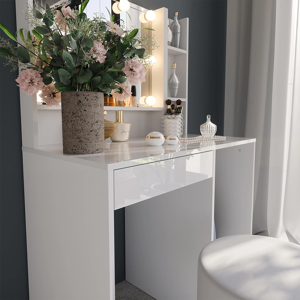 Zbliżenie Stół do toalety w kolorze Biały/biały wysoki połysk, pokazujące teksturę/detale