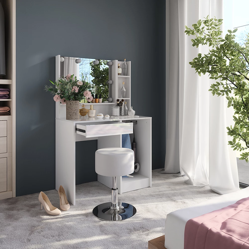 Zbliżenie Stół do toalety w kolorze Biały/biały wysoki połysk, pokazujące wzór i detale powierzchni