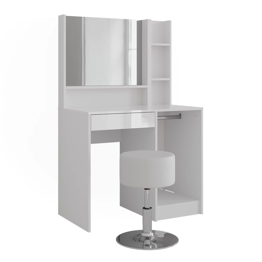 Makeupbord i farven Hvid/hvid højglans på hvid baggrund