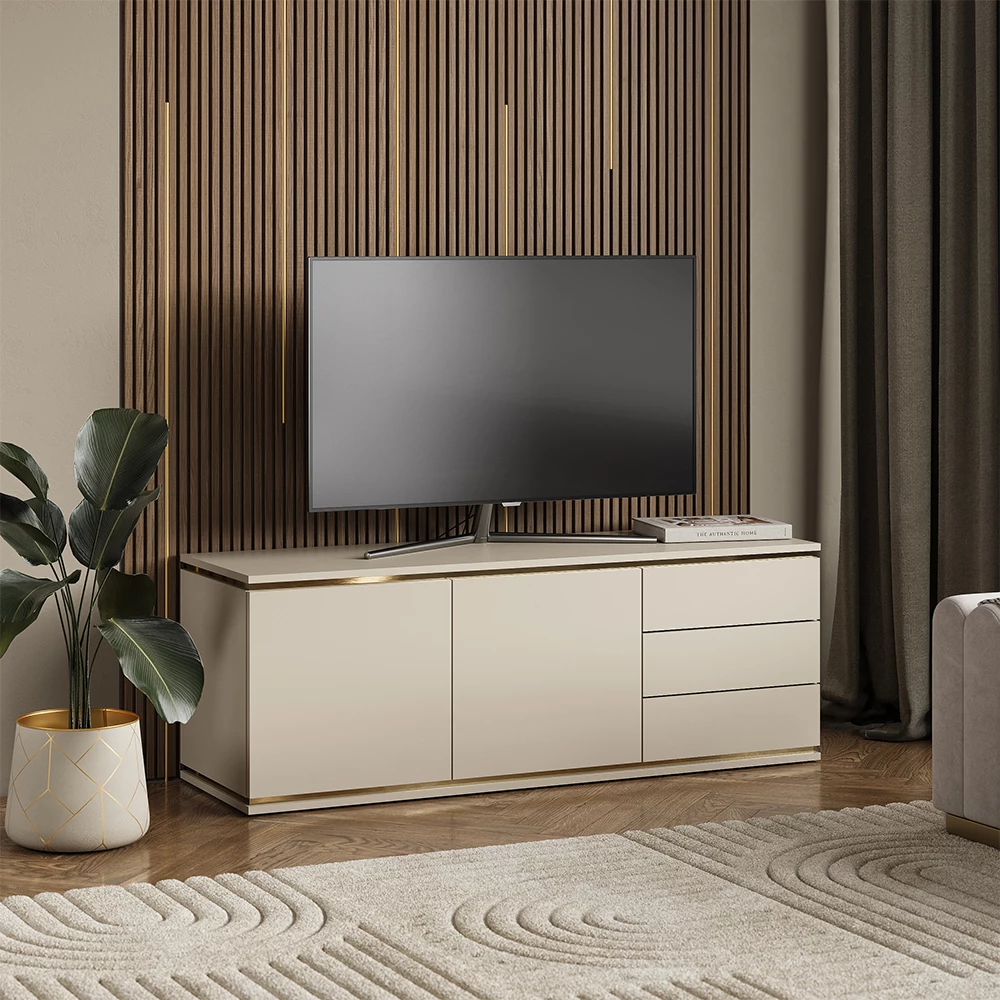 Lowboard in Cashmere auf weißem Hintergrund