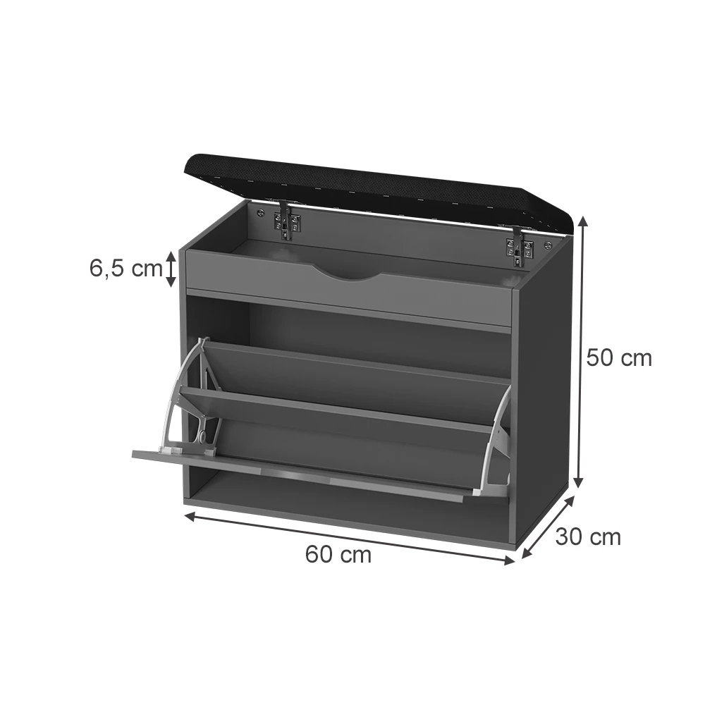 Skobænk i farven Antracit på hvid baggrund