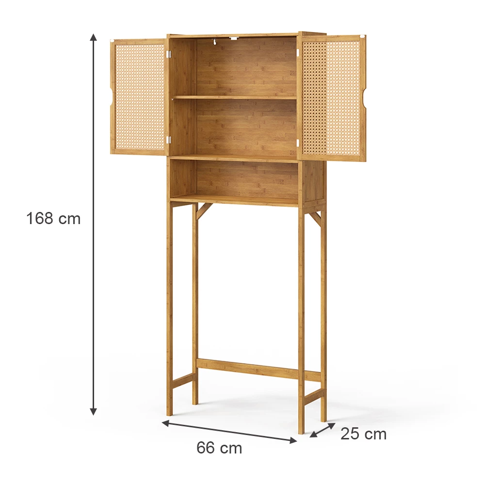 Wasmachinekast in Bamboe op een witte achtergrond met zichtbare afmetingen