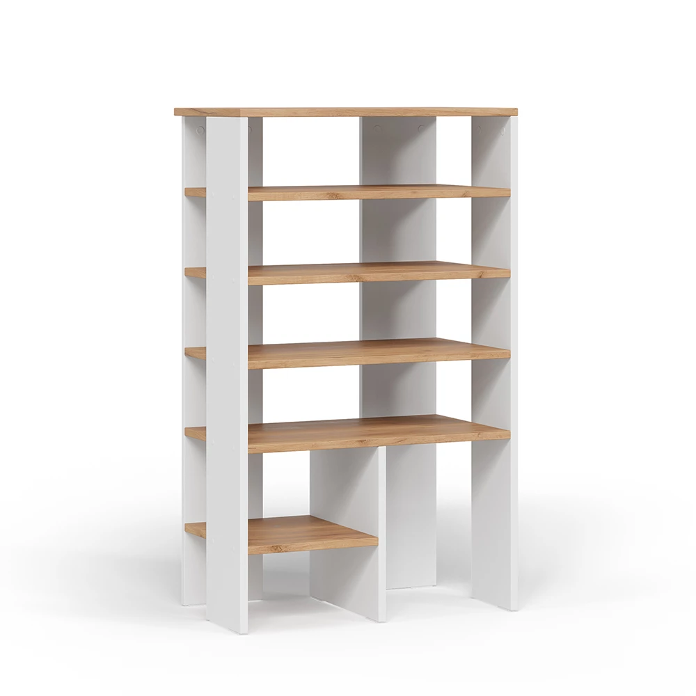 Schuhschrank in Weiß/Goldkraft Eiche auf weißem Hintergrund