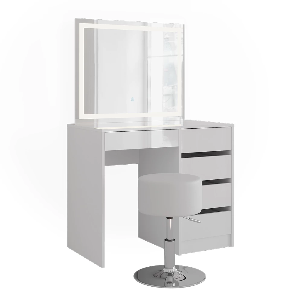 Coiffeuse en blanc/blanc brillant sur fond blanc