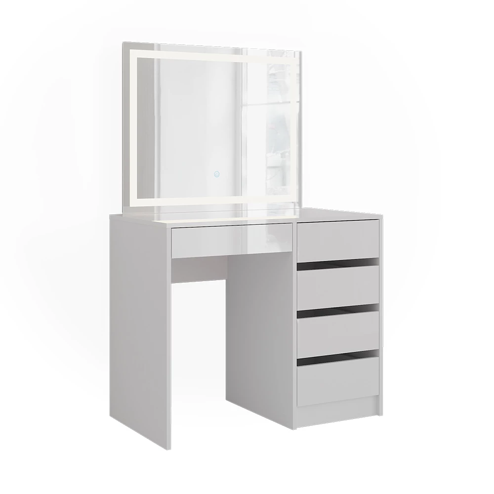 Coiffeuse en blanc/blanc brillant sur fond blanc