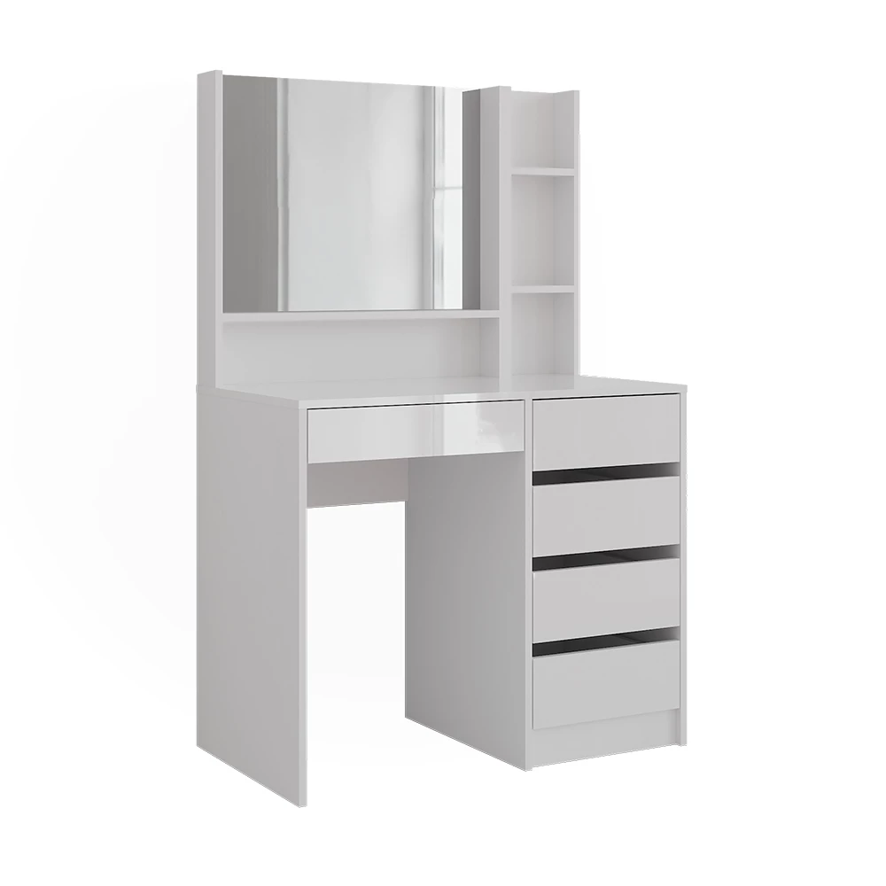 Schminktisch in Weiß/Weiß Hochglanz auf weißem Hintergrund