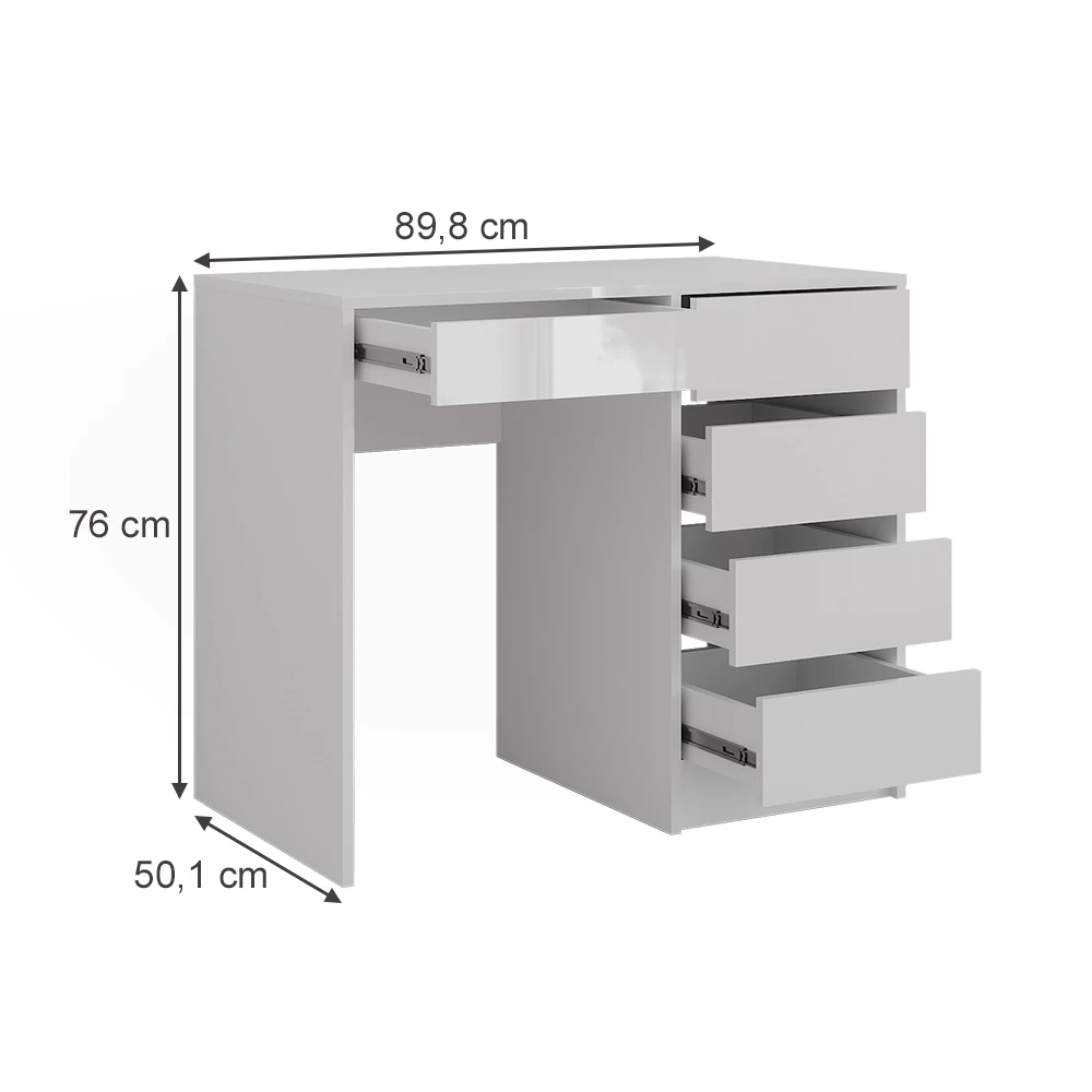 Stół do toalety w kolorze Biały/biały wysoki połysk na białym tle z widocznymi wymiarami