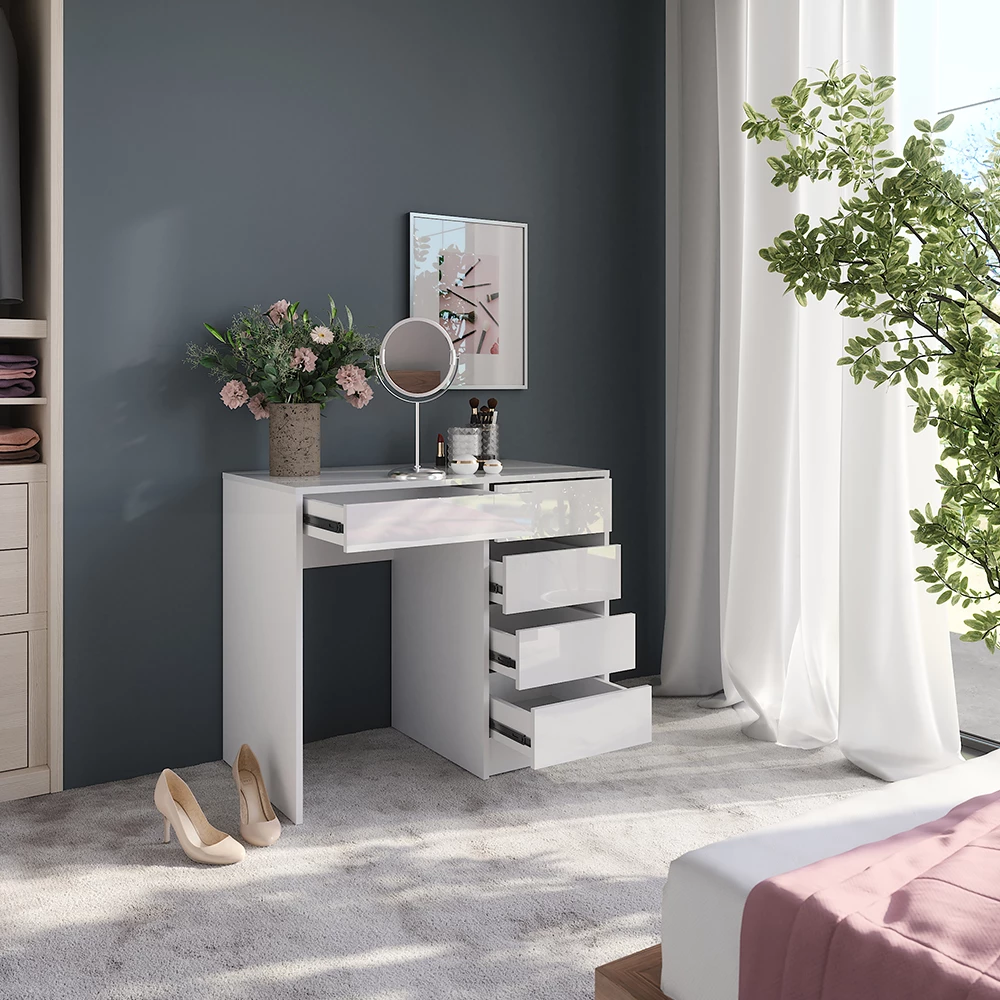 Zbliżenie Stół do toalety w kolorze Biały/biały wysoki połysk, pokazujące wzór i detale powierzchni