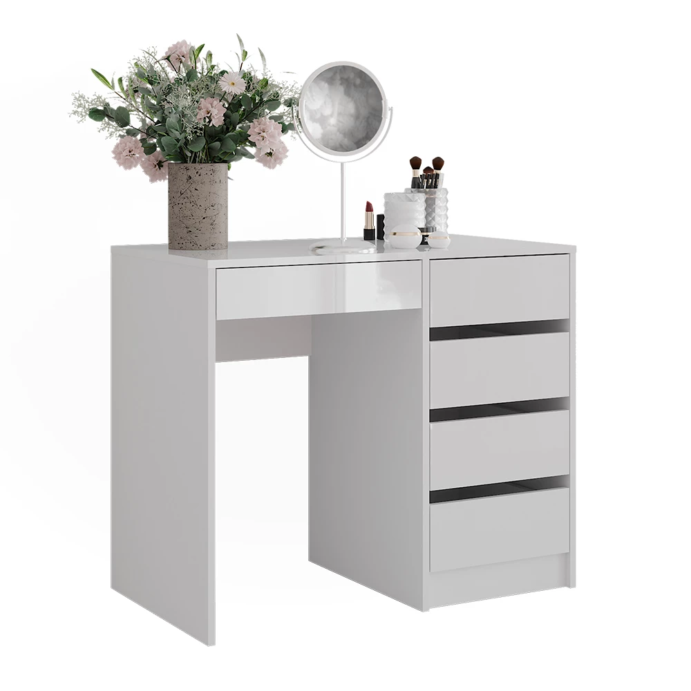 Stół do toalety w kolorze Biały/biały wysoki połysk na białym tle z elementami dekoracyjnymi