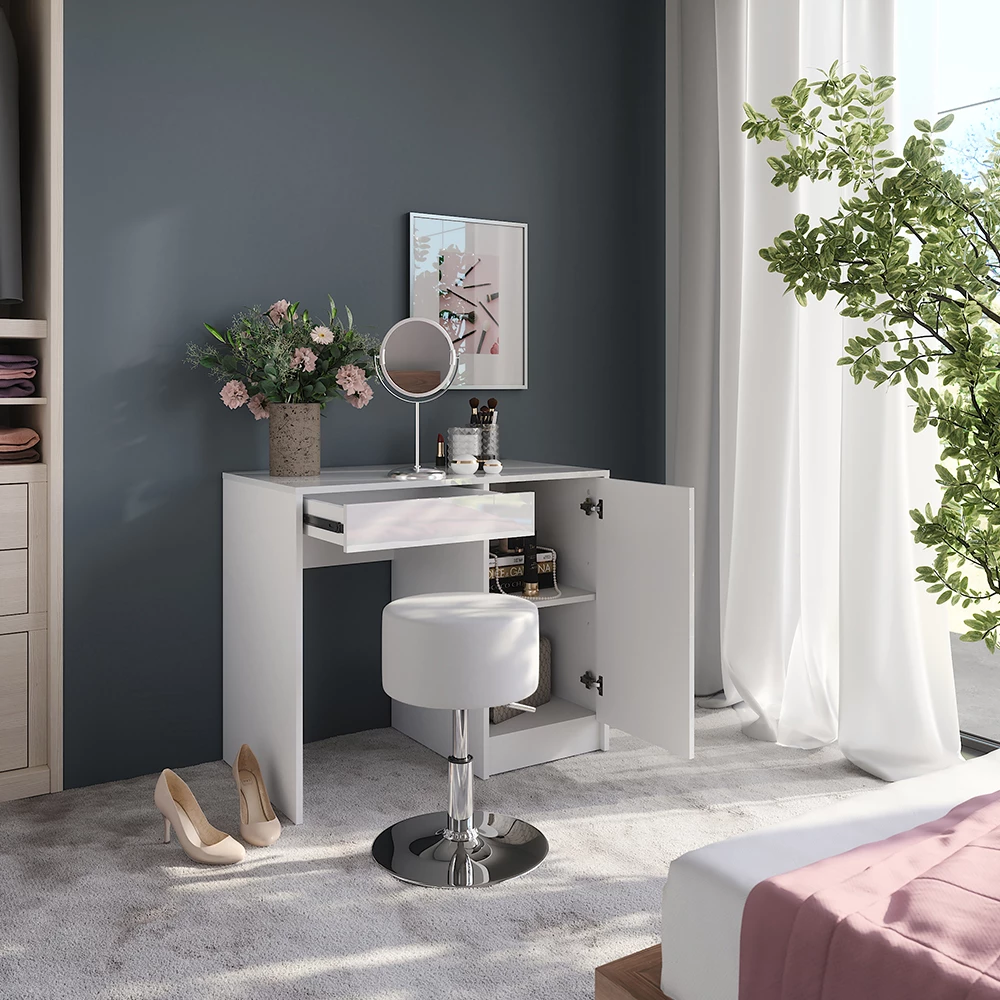 Close-up van Kaptafel in Wit/wit hoogglans, met ontwerp- en oppervlakte-details