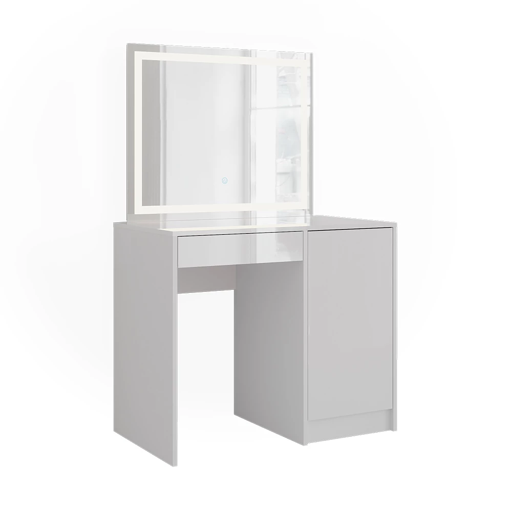 Coiffeuse en blanc/blanc brillant sur fond blanc