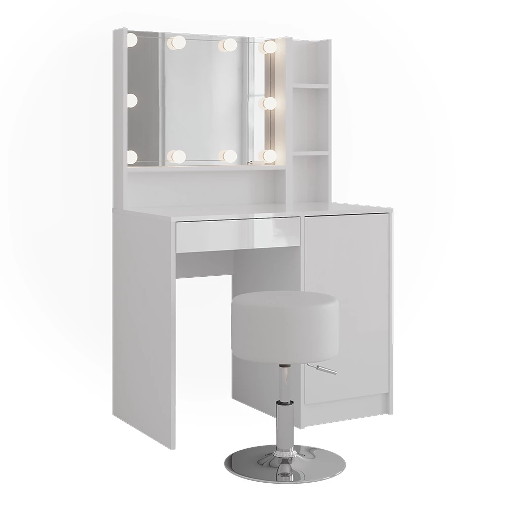 Coiffeuse en blanc/blanc brillant sur fond blanc