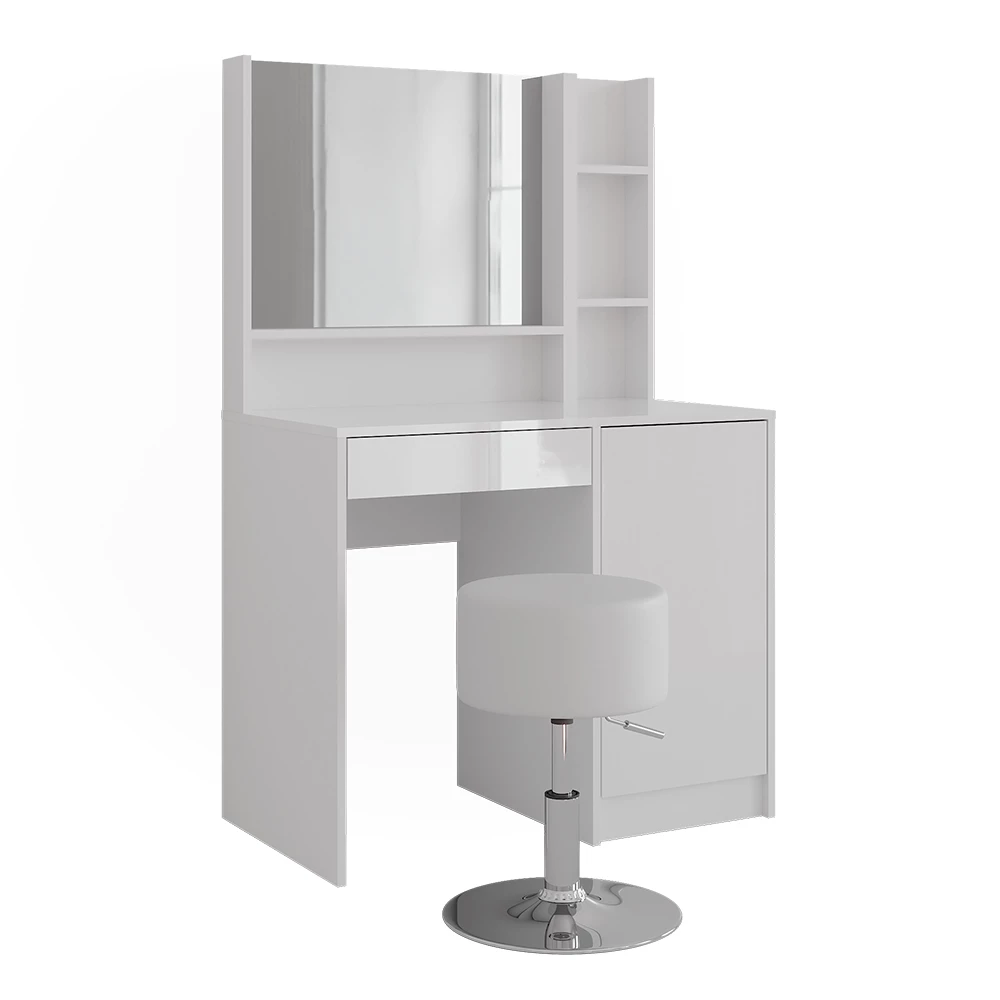 Coiffeuse en blanc/blanc brillant sur fond blanc