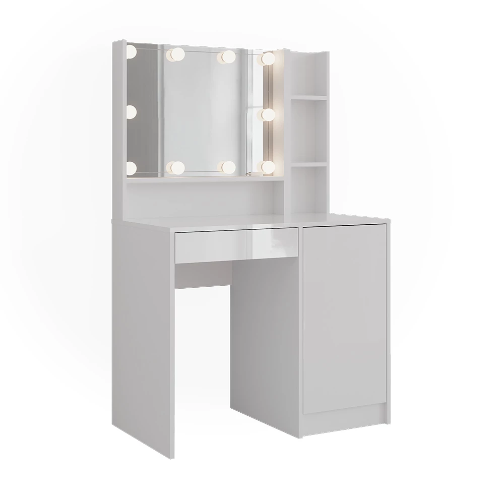 Coiffeuse en blanc/blanc brillant sur fond blanc