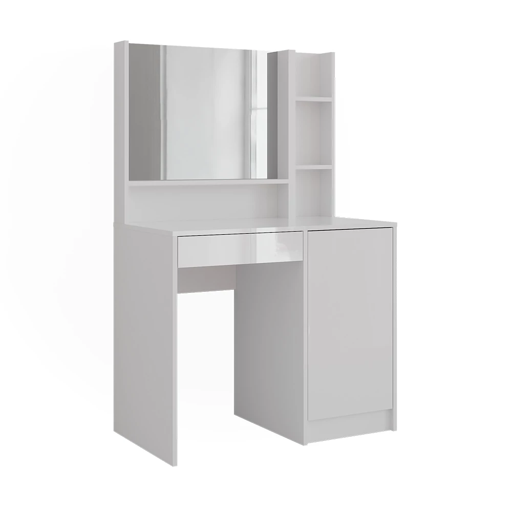 Schminktisch in Weiß/Weiß Hochglanz auf weißem Hintergrund