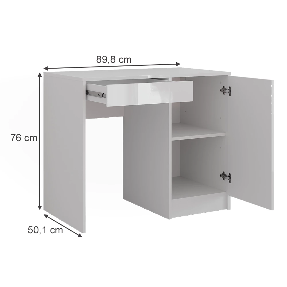 Tavolo da toeletta in Bianco/bianco lucido su sfondo bianco con dimensioni visibili