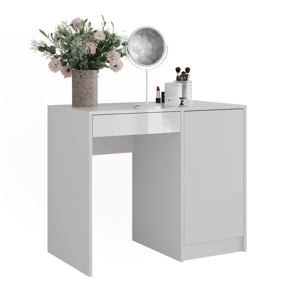 Tavolo da toeletta in Bianco/bianco lucido su sfondo bianco con elementi decorativi