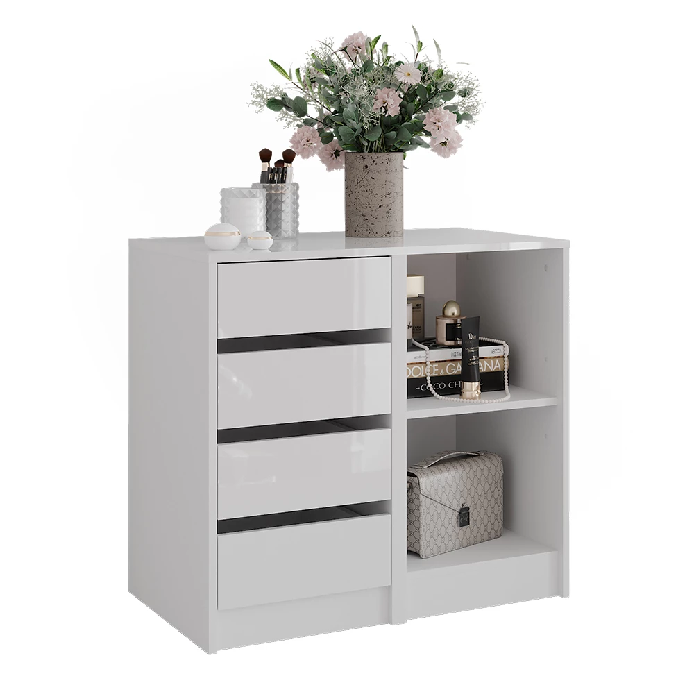 Dressoir in Wit/wit hoogglans on white background with decorative elements
