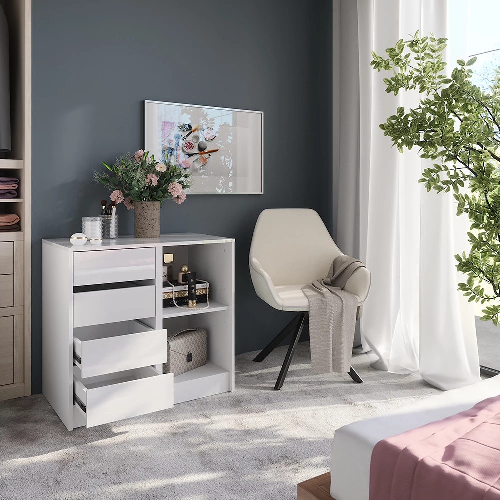 Close-up of Dressoir in Wit/wit hoogglans, showing design and surface details