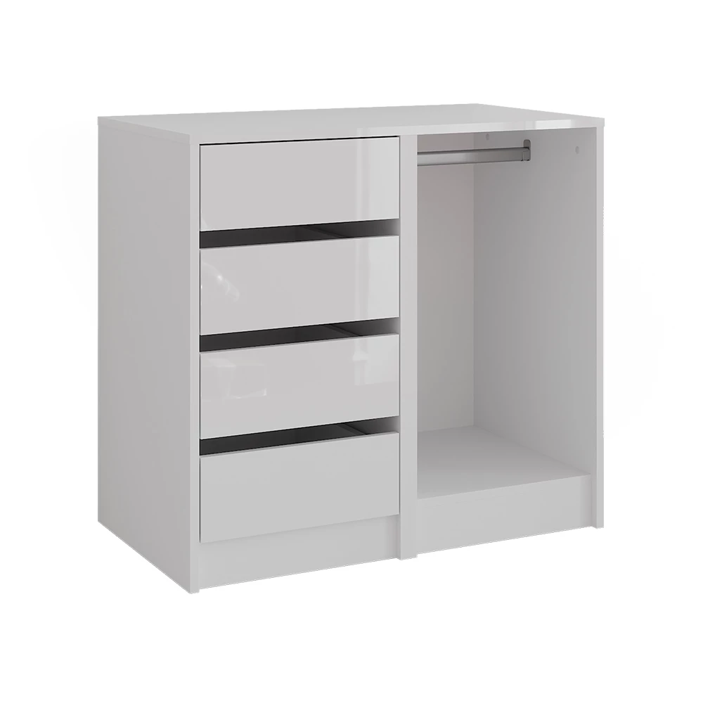 Cassettiera per camera da letto in Bianco/bianco lucido su sfondo bianco