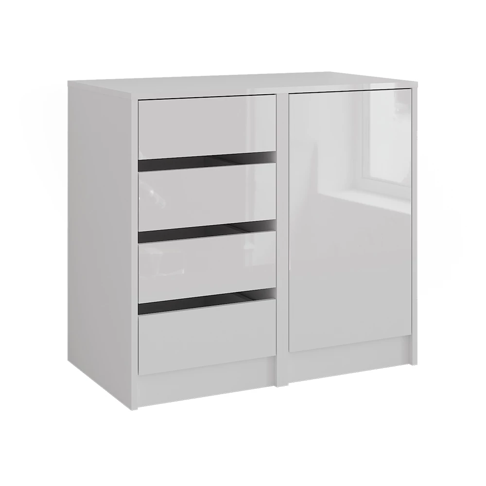 Kommode in Weiß/Weiß Hochglanz auf weißem Hintergrund