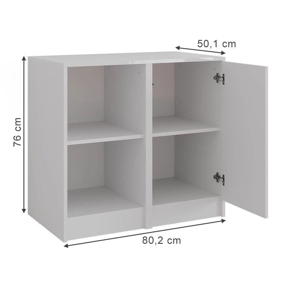 Sideboard in Wit/wit hoogglans on white background with visible dimensions