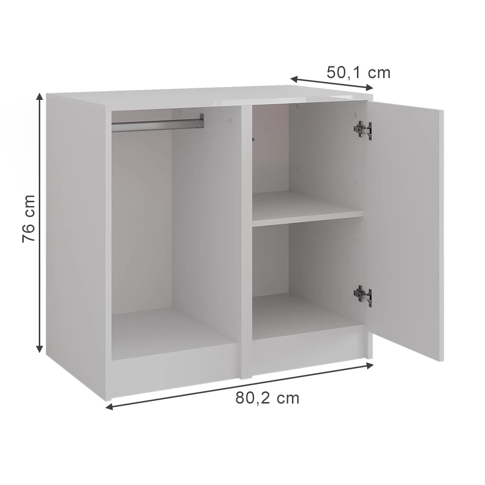 Sideboard in Wit/wit hoogglans on white background with visible dimensions