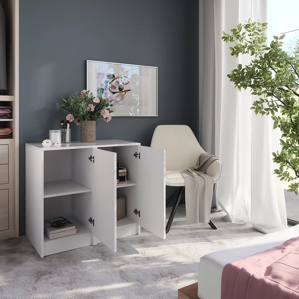 Close-up of Credenza in Bianco/bianco lucido, showing design and surface details