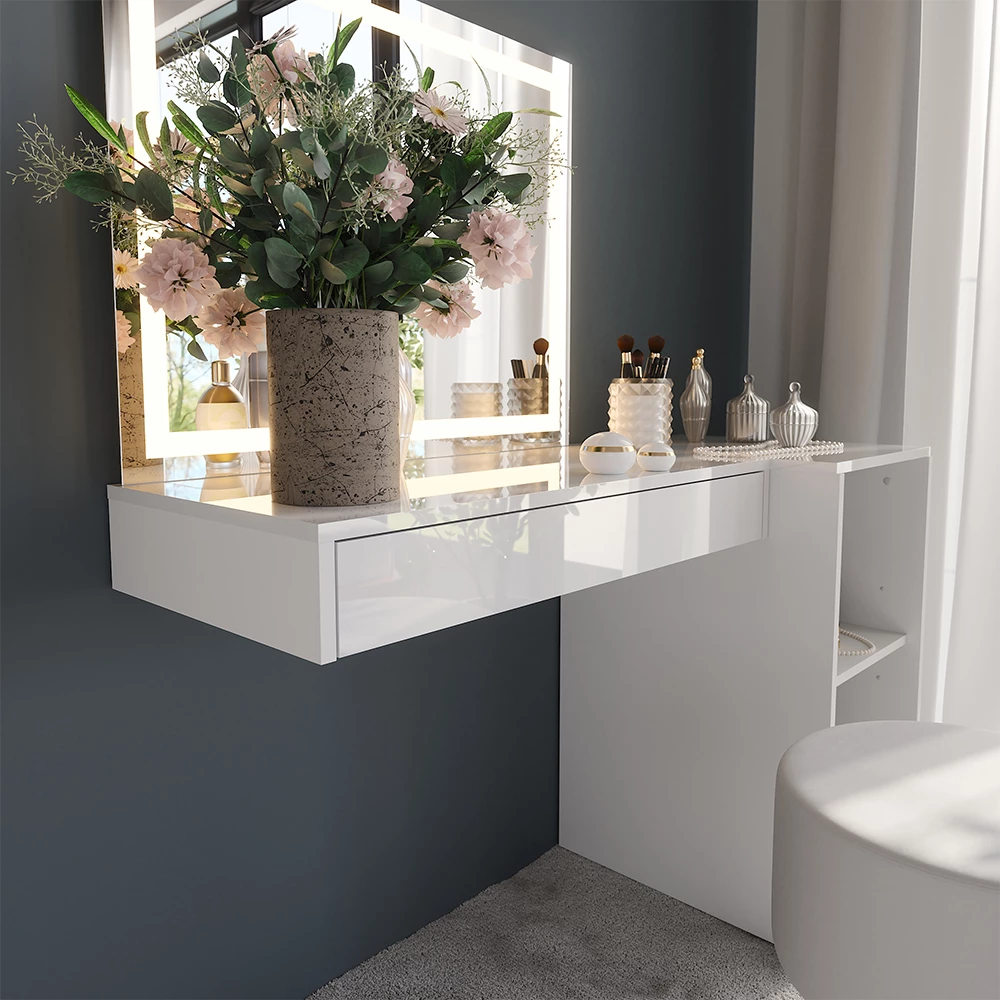 Zbliżenie Stół do toalety w kolorze Biały/biały wysoki połysk, pokazujące teksturę/detale