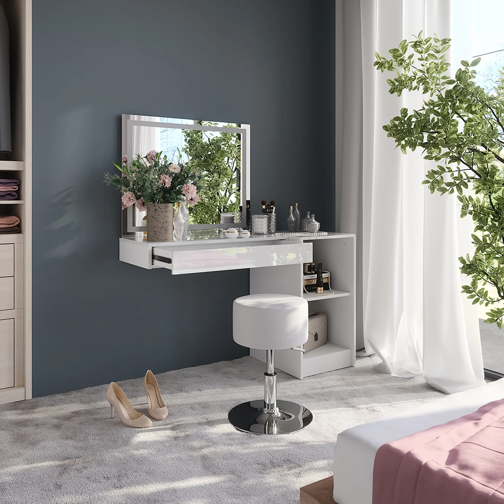 Zbliżenie Stół do toalety w kolorze Biały/biały wysoki połysk, pokazujące wzór i detale powierzchni