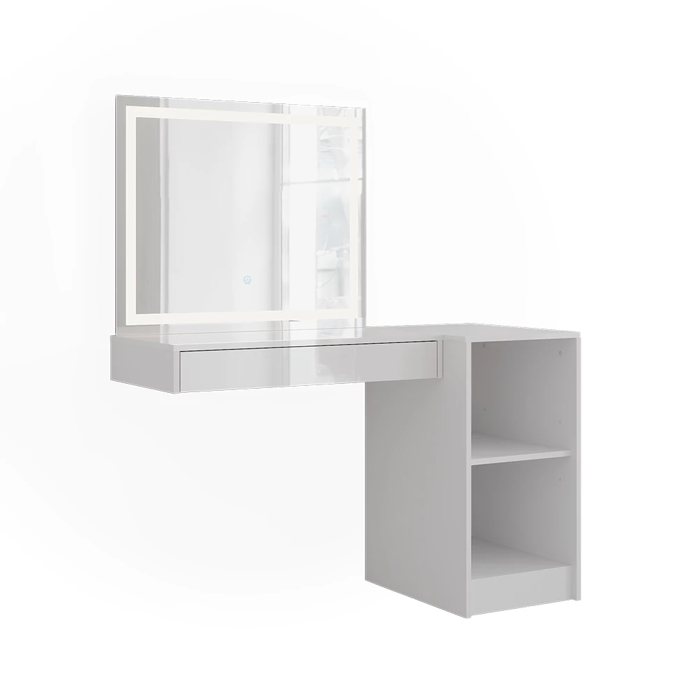 Coiffeuse en blanc/blanc brillant sur fond blanc