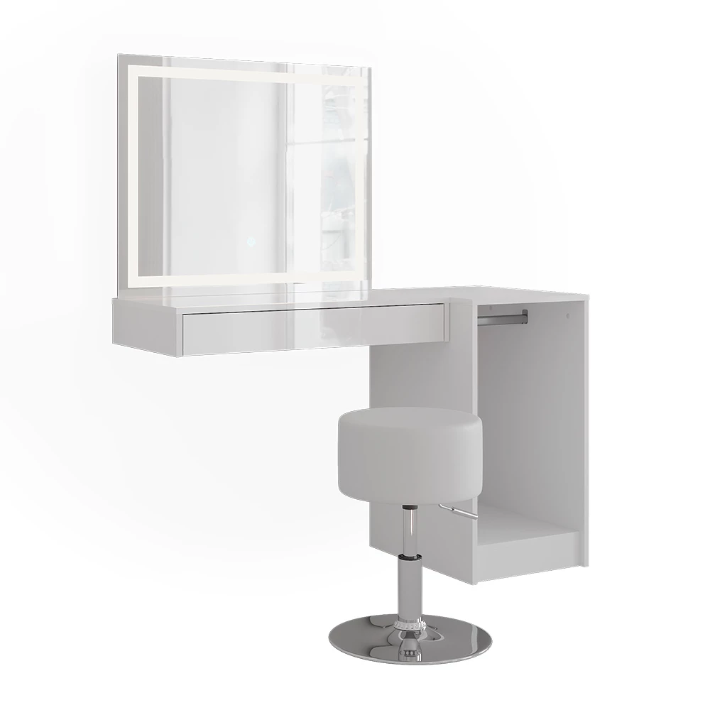 Schminktisch in Weiß/Weiß Hochglanz auf weißem Hintergrund