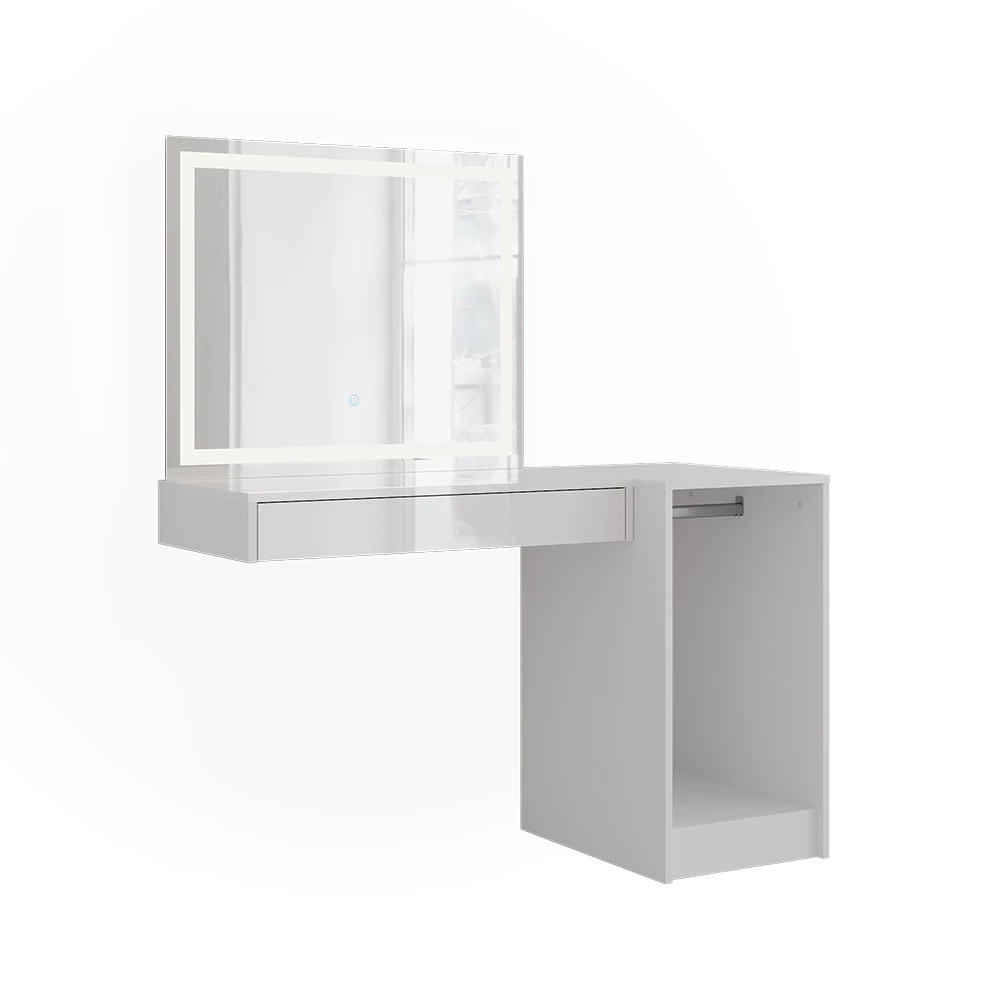 Makeupbord i farven Hvid/hvid højglans på hvid baggrund