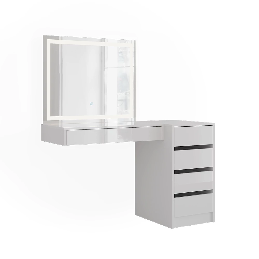 Coiffeuse en blanc/blanc brillant sur fond blanc