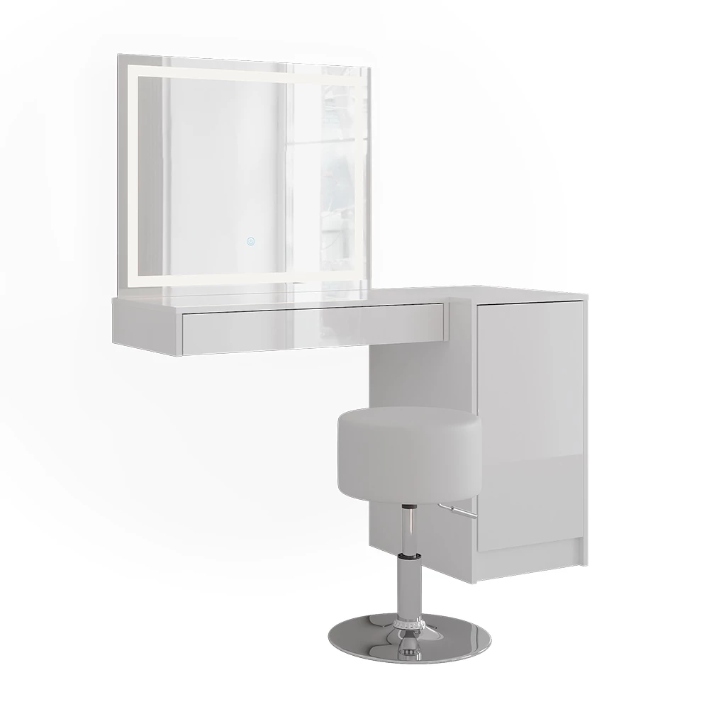 Schminktisch in Weiß/Weiß Hochglanz auf weißem Hintergrund