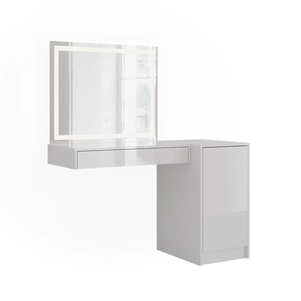 Makeupbord i farven Hvid/hvid højglans på hvid baggrund