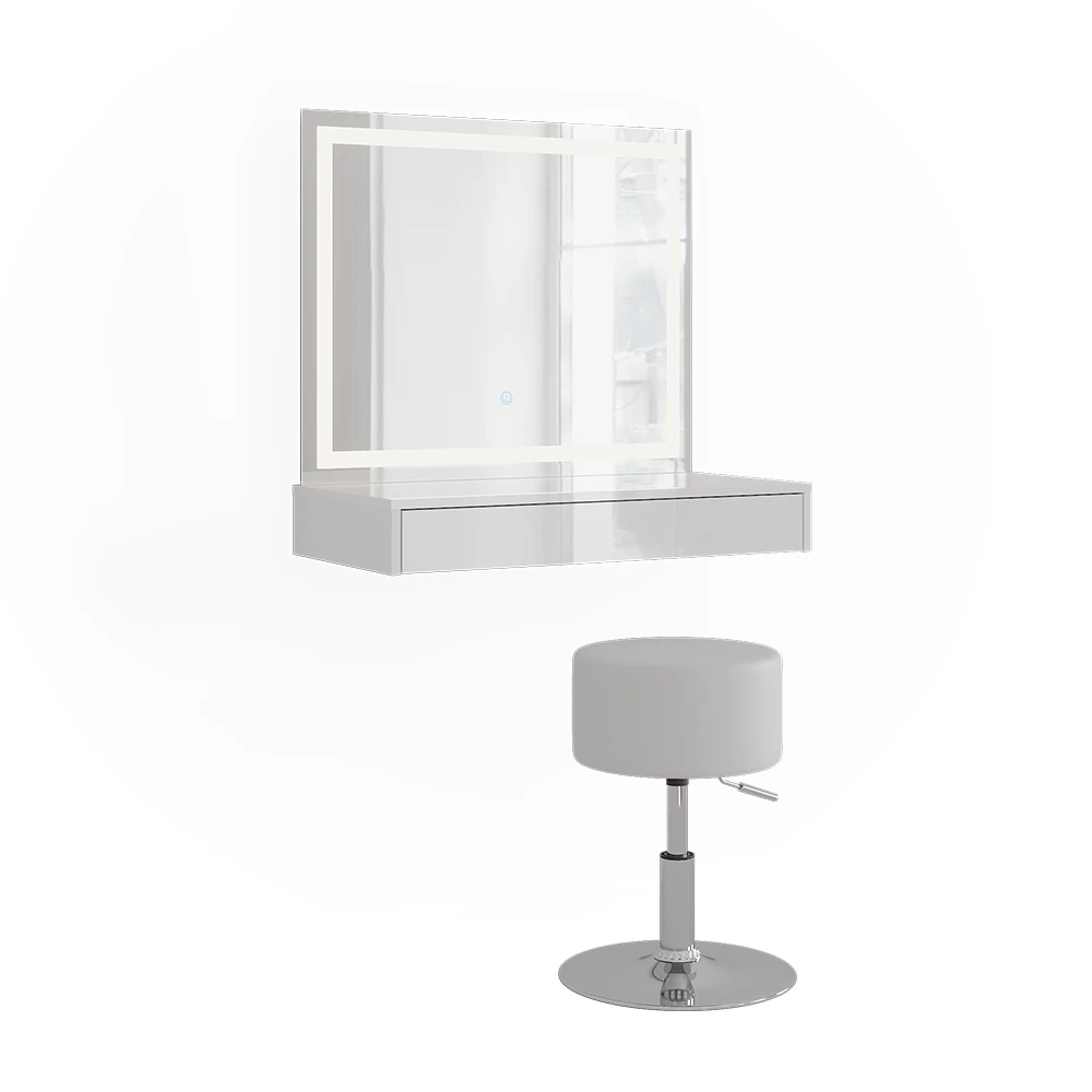 Schminktisch in Weiß/Weiß Hochglanz auf weißem Hintergrund