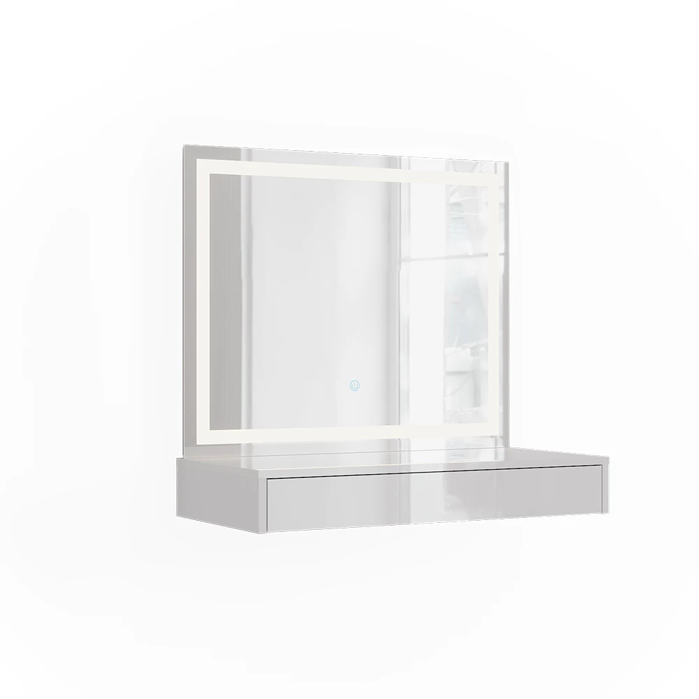 Schminktisch in Weiß/Weiß Hochglanz auf weißem Hintergrund