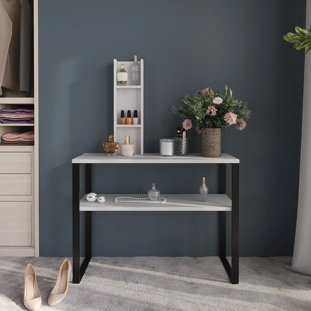 Regal in Weiß, dargestellt im Ambiente mit Dekoration