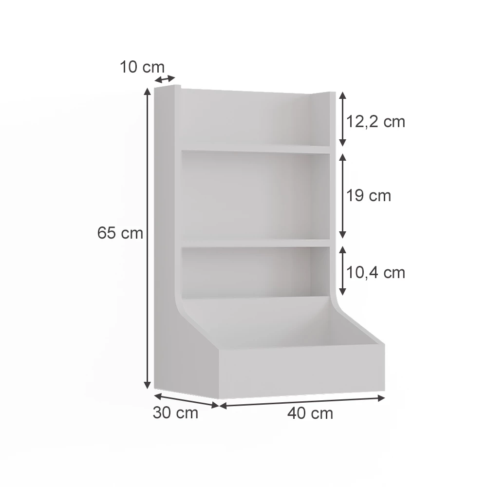 Anstellschrank in Weiß auf weißem Hintergrund mit sichtbaren Maßen