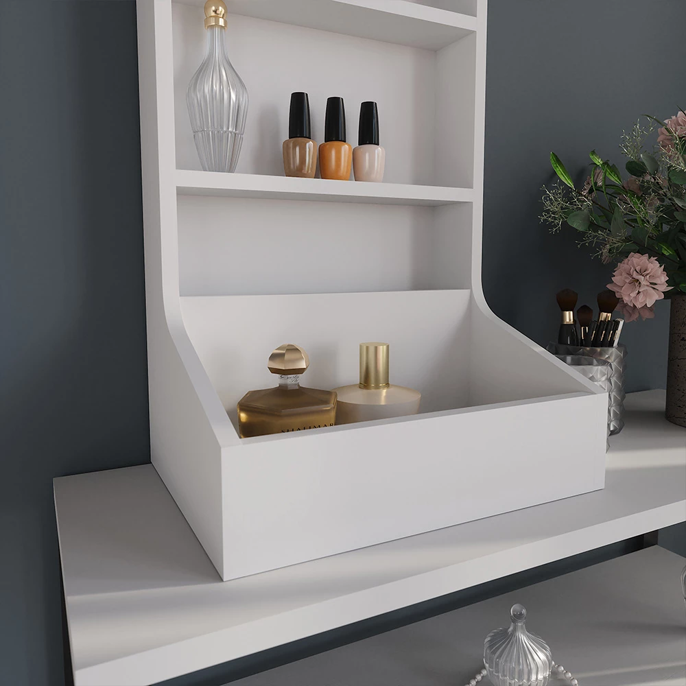 Nahaufnahme von Anstellschrank in Weiß, zeigt Textur/Details