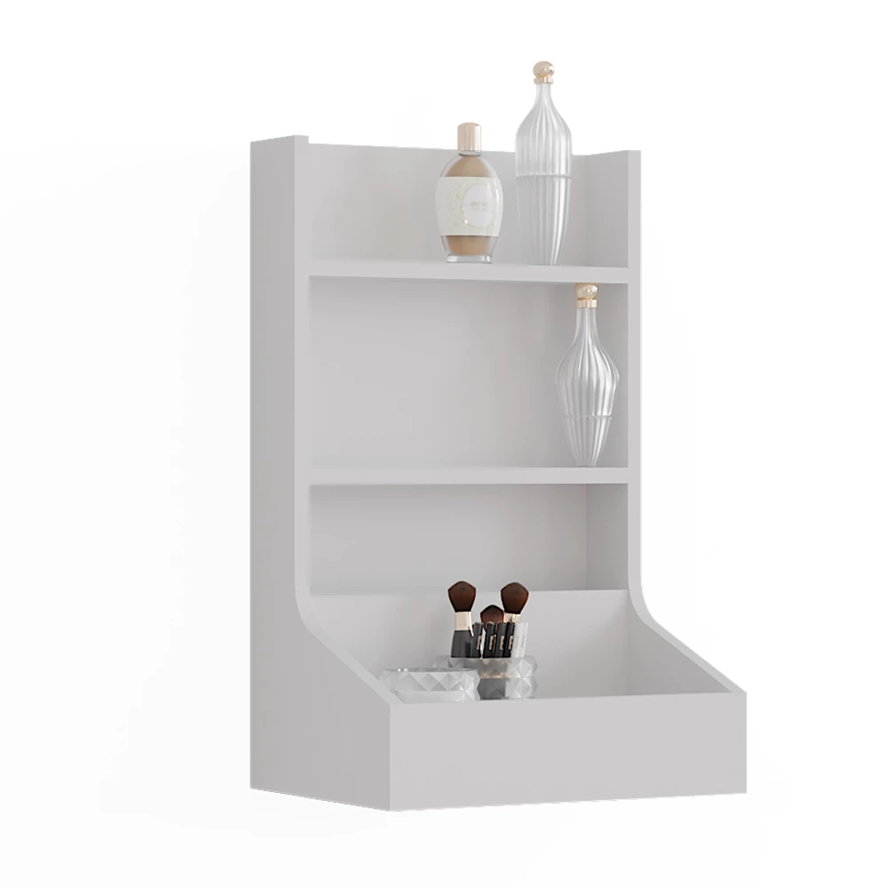 Anstellschrank in Weiß auf weißem Hintergrund mit dekorativen Elementen