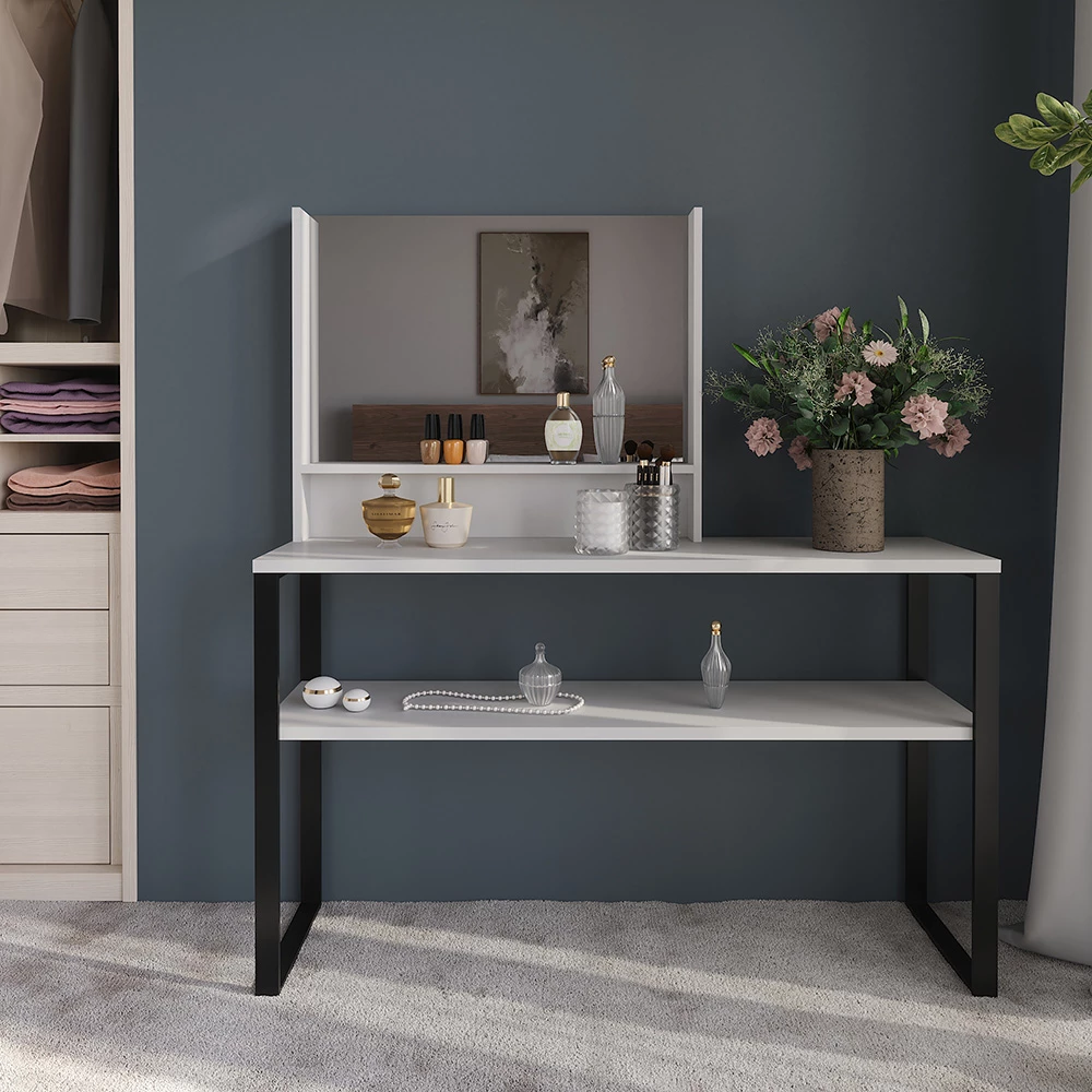 Wandspiegel in Wit, getoond in een sfeervolle omgeving met decoratie