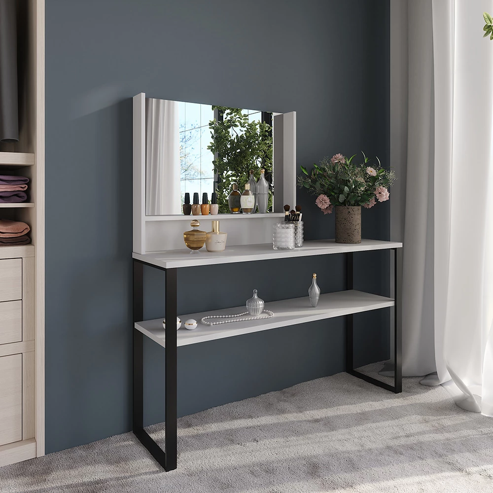 Close-up van Wandspiegel in Wit, met ontwerp- en oppervlakte-details