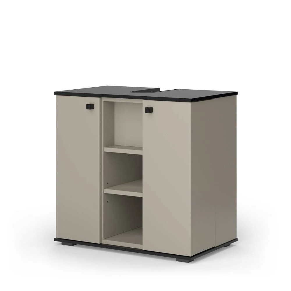 Waschbeckenunterschrank in Greige auf weißem Hintergrund