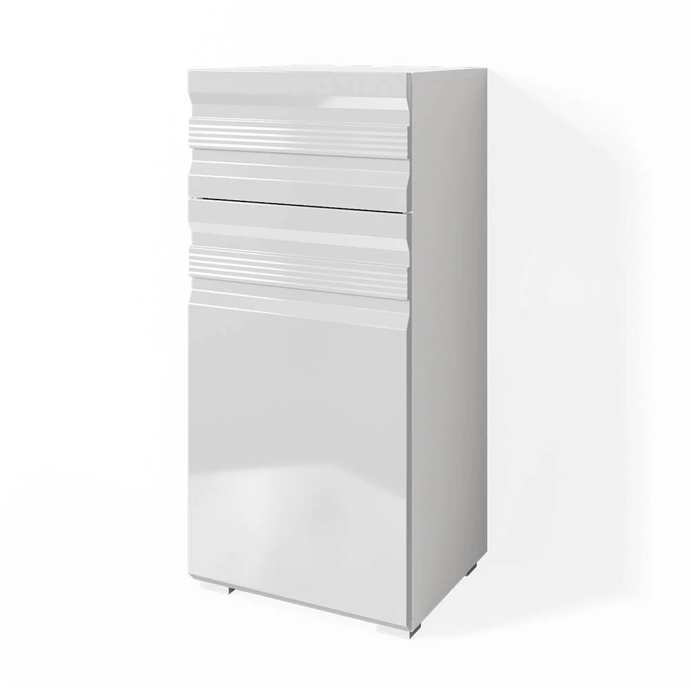 Meuble salle de bain en Blanc Haute brillance sur fond blanc